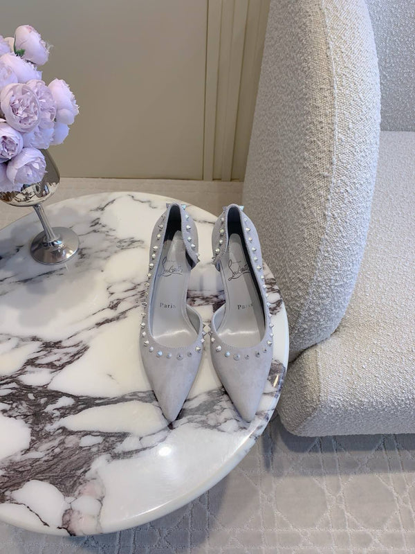 CL Irishell 85 Studded d'Orsay Pumps Light Pewter Suede 177129