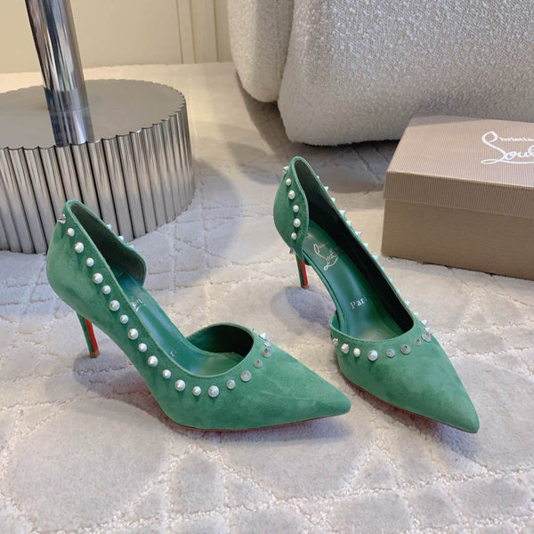 CL Irishell 85 Studded d'Orsay Pumps Green Suede 177127