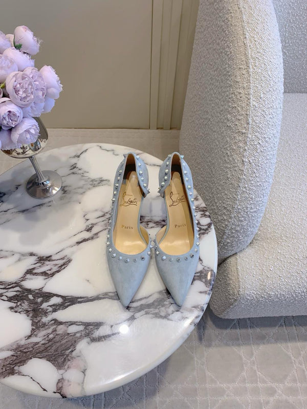 CL Irishell 85 Studded d'Orsay Pumps Light Sky Blue Suede 177128