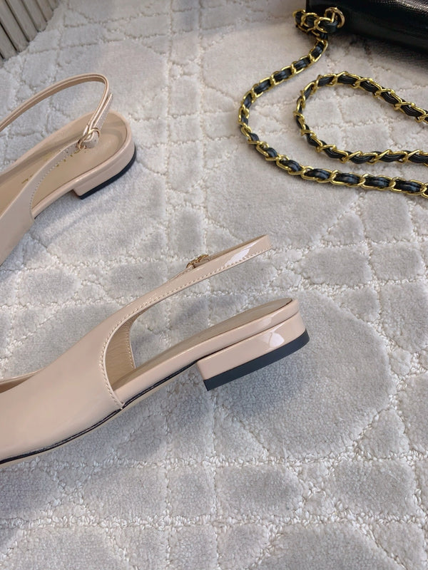 FLAT SLINGBACKS 2 CM IN BEIGE CREAM PATENT CALFSKIN