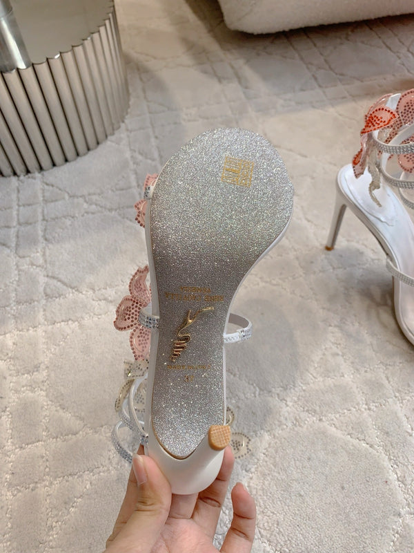 RC Flower Sandals Silver Sheepskin Rhinestones 328464