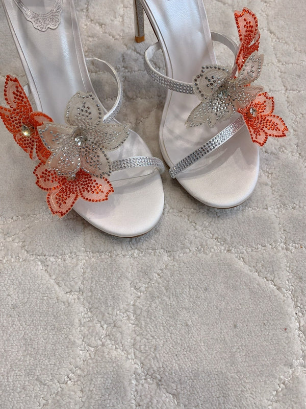 RC Flower Sandals Silver Sheepskin Rhinestones 328464