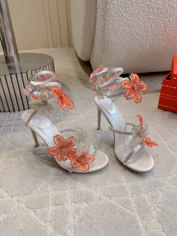 RC Flower Sandals Silver Sheepskin Rhinestones 328464