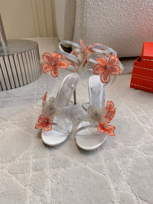 RC Flower Sandals Silver Sheepskin Rhinestones 328464