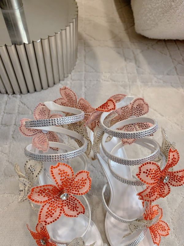 RC Flower Sandals Silver Sheepskin Rhinestones 328464
