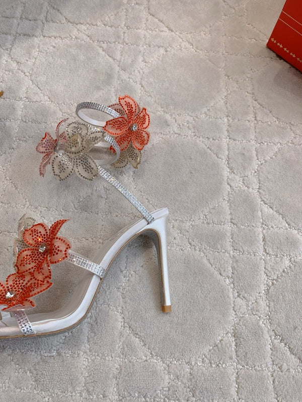 RC Flower Sandals Silver Sheepskin Rhinestones 328464