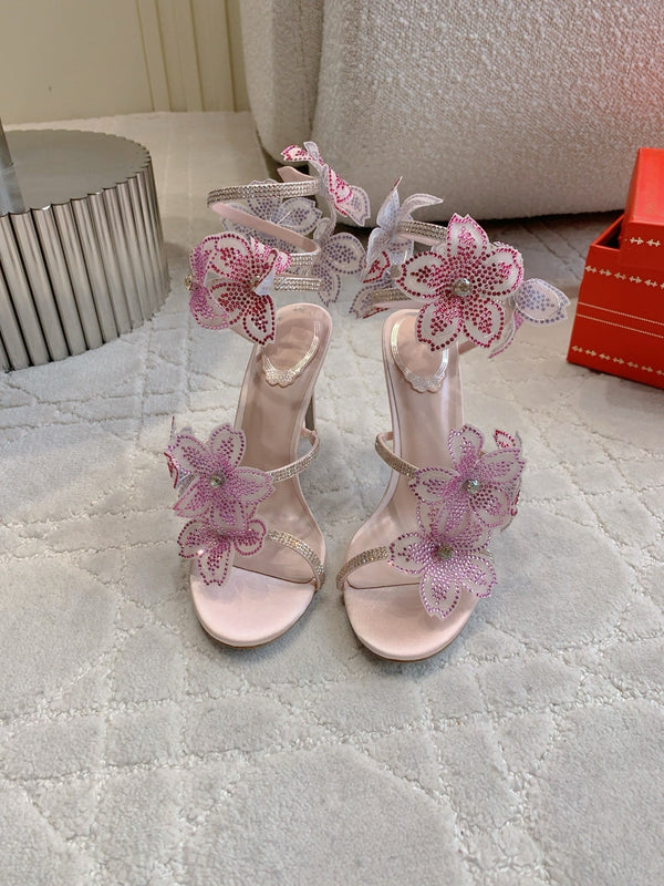 RC Flower Sandals Pink Sheepskin Rhinestones 328465