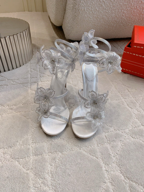 RC Flower Sandals Silver Sheepskin Rhinestones 328468