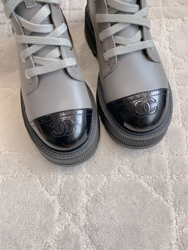 CC 24 Stivali da combattimento 50mm Grigio Nero Pelle di vitello e pelle di pecora 404288