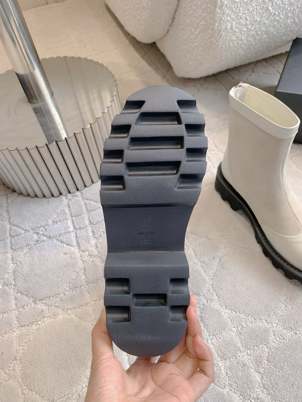 CC Nouvelle plateforme Bottines à talon Cheville Daim Taupe Clair Peau de Mouton