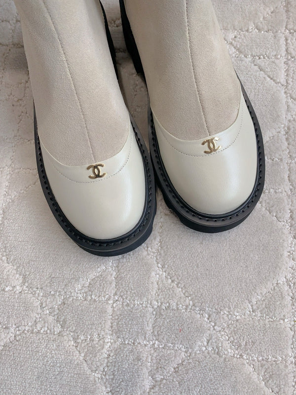 CC Nouvelle plateforme Bottines à talon Cheville Daim Taupe Clair Peau de Mouton