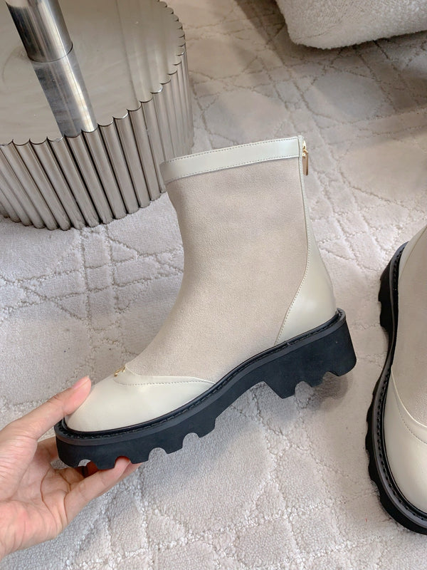 CC Nouvelle plateforme Bottines à talon Cheville Daim Taupe Clair Peau de Mouton