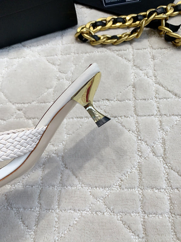 CC Cross Sandal White Woven Kitten Lambskin 808090
