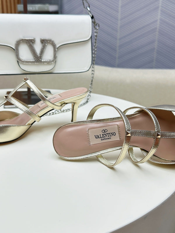 MULE ROCKSTUD WISPY IN PELLE DI VITELLO ORO 60MM