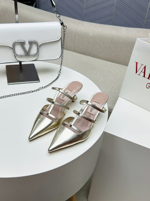 MULE ROCKSTUD WISPY IN PELLE DI VITELLO ORO 60MM