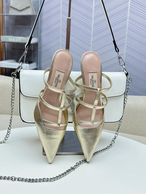 MULE ROCKSTUD WISPY IN PELLE DI VITELLO ORO 60MM