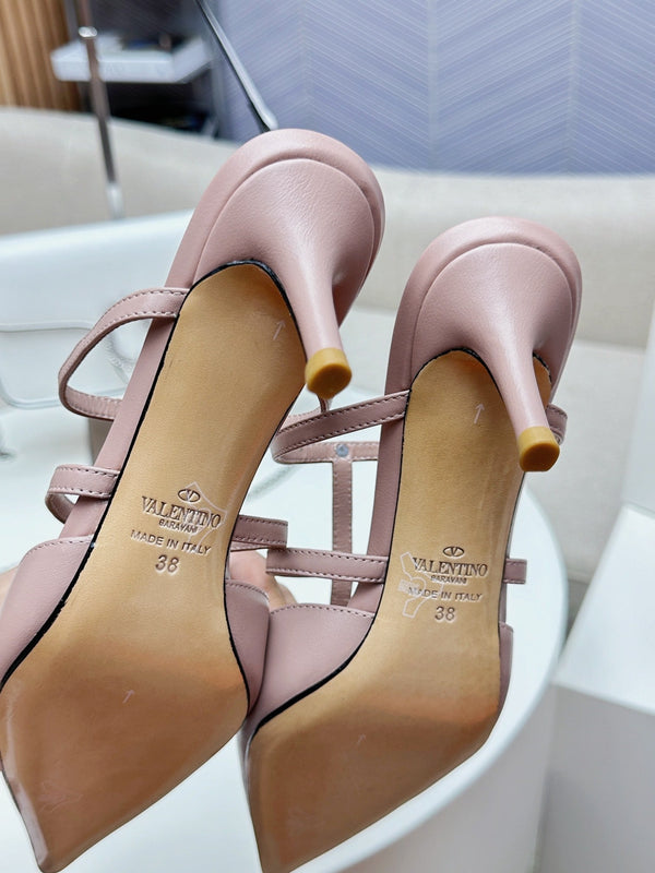 MULE ROCKSTUD WISPY CREPE IN PELLE DI VITELLO ROSA 60MM