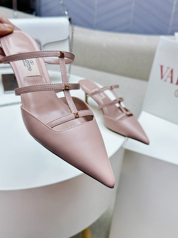 MULE ROCKSTUD WISPY CREPE IN PELLE DI VITELLO ROSA 60MM