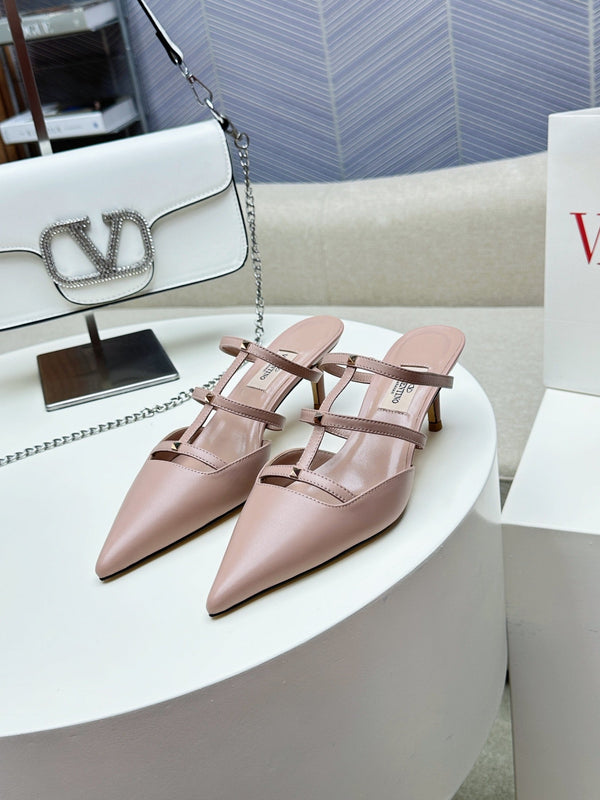 MULE ROCKSTUD WISPY CREPE IN PELLE DI VITELLO ROSA 60MM