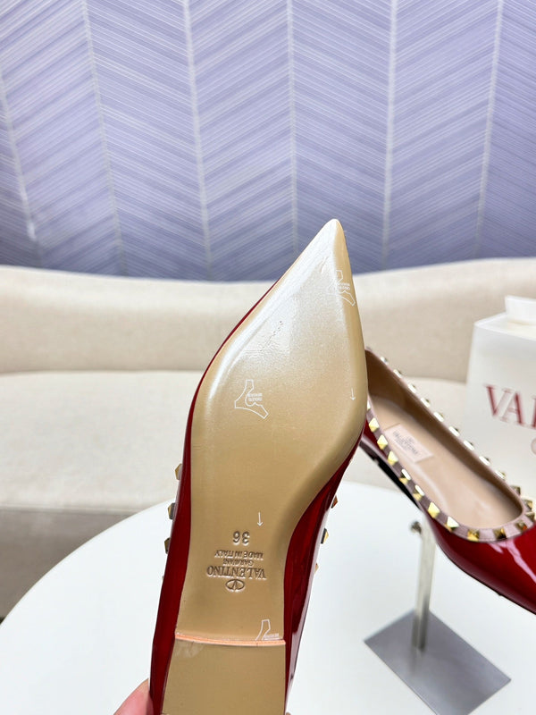 ROCKSTUD FLAT PUMP IN BERRY RED CALFSKIN