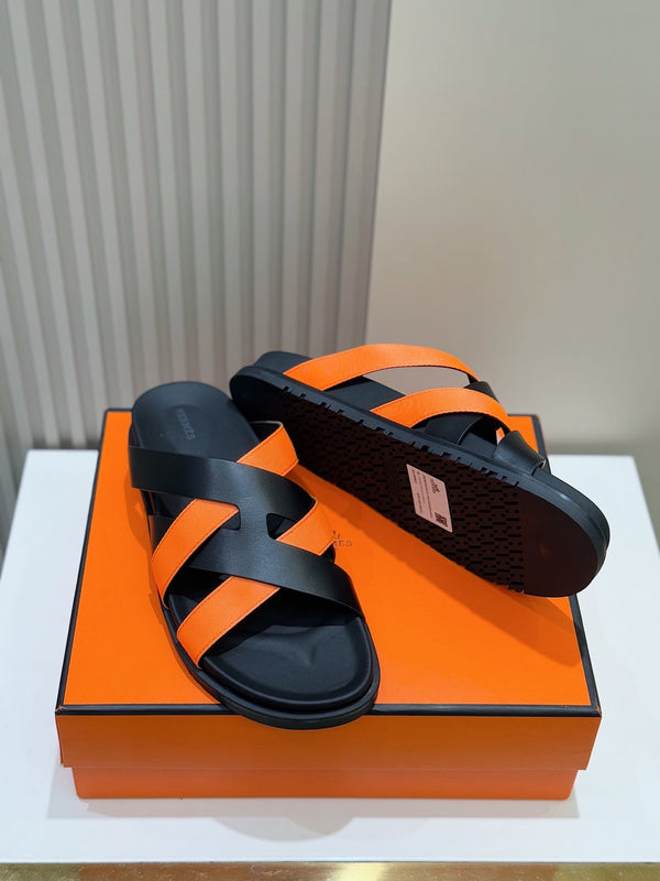HM Men's Kazimir Slide Black Orange Calfskin 562774