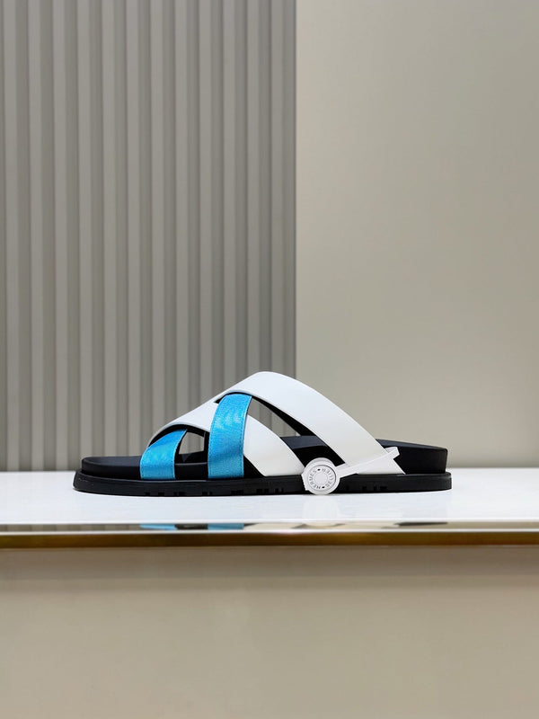 HM Men's Kazimir Slide Blu Bianco Pelle di vitello 562777