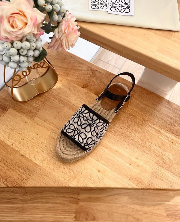 Sandali espadrillas in pelle e tela beige bianco nero Anagram di Loew