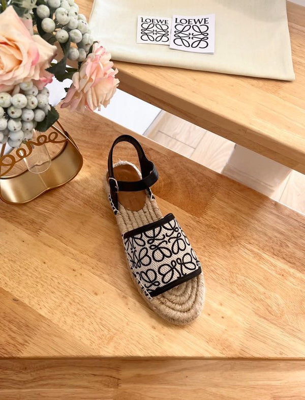 Sandali espadrillas in pelle e tela beige bianco nero Anagram di Loew