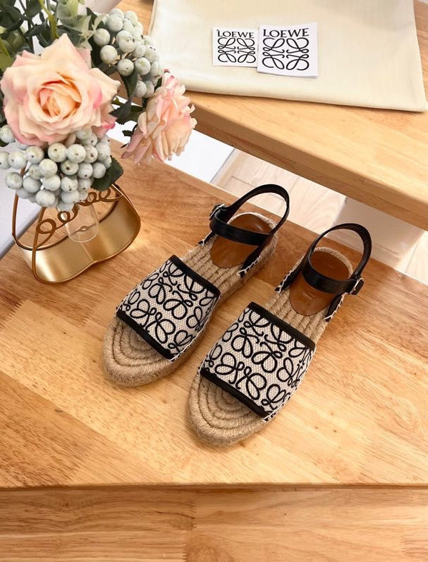 Sandali espadrillas in pelle e tela beige bianco nero Anagram di Loew