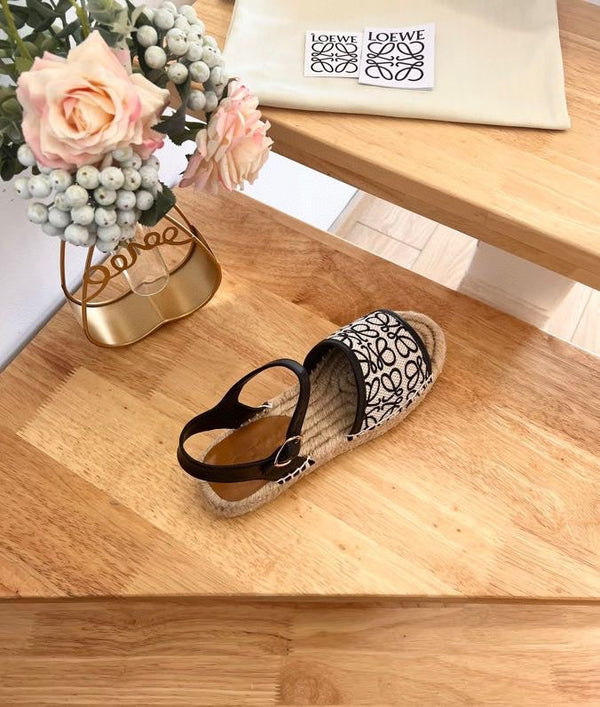 Sandali espadrillas in pelle e tela beige bianco nero Anagram di Loew