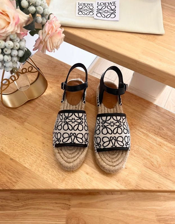 Sandali espadrillas in pelle e tela beige bianco nero Anagram di Loew