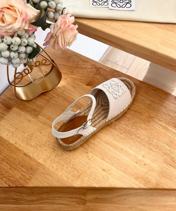 Sandali espadrillas in pelle e tela beige e bianco Anagram di Loew