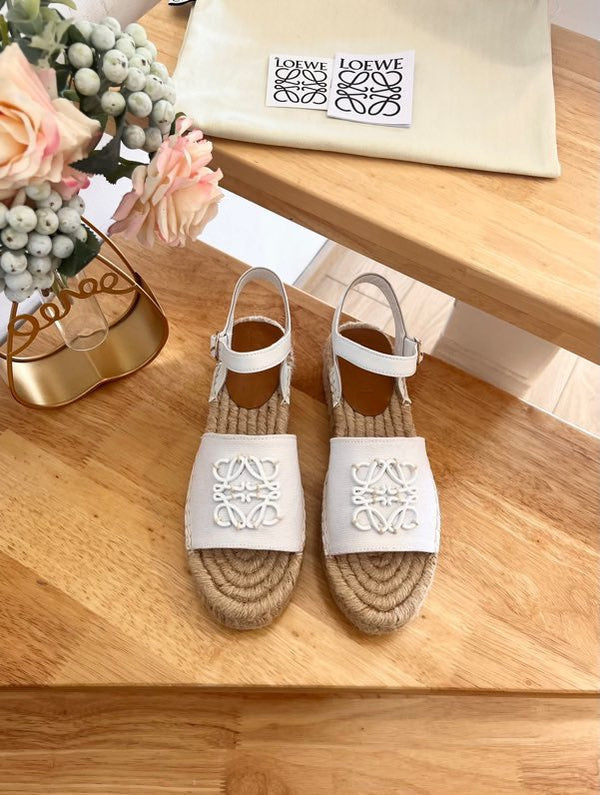 Sandali espadrillas in pelle e tela beige e bianco Anagram di Loew