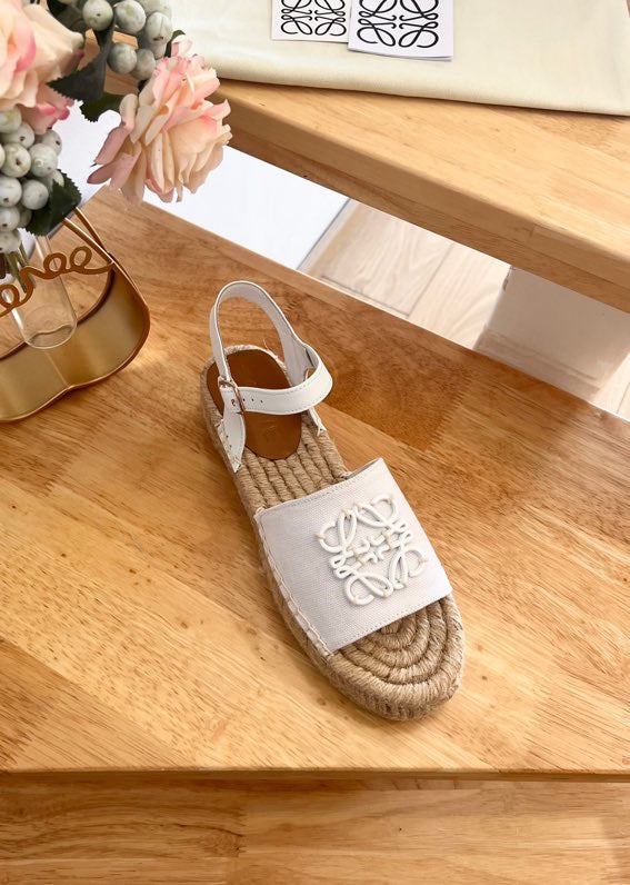 Sandali espadrillas in pelle e tela beige e bianco Anagram di Loew