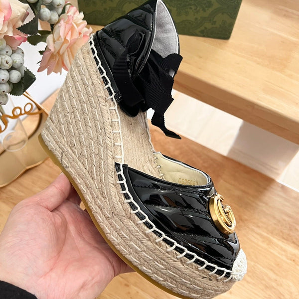 GG Crochet platform Espadrilles Blush Black
