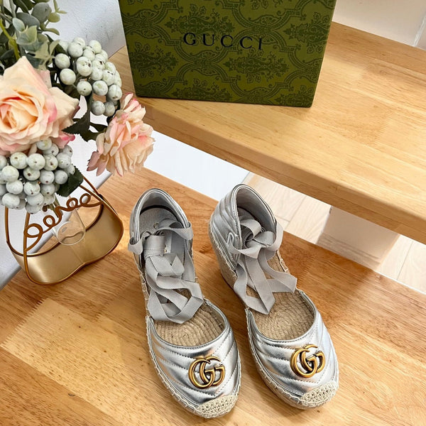 GG Crochet platform Espadrilles Silver