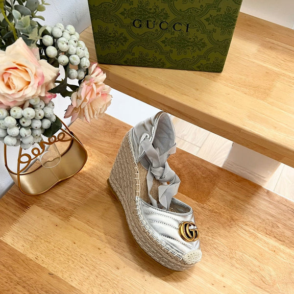 GG Crochet platform Espadrilles Silver