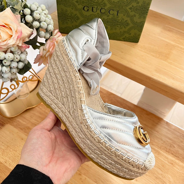 GG Crochet platform Espadrilles Silver