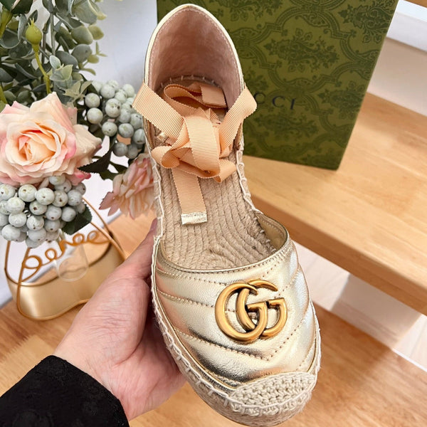 GG Crochet platform Espadrilles Rose Tan Leather
