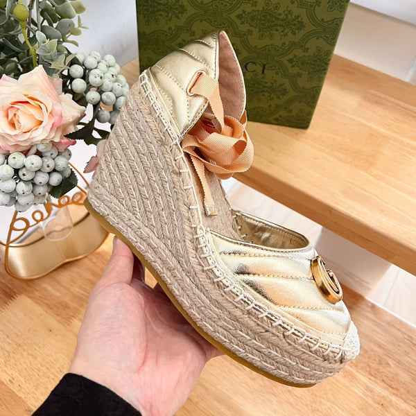 GG Crochet platform Espadrilles Rose Tan Leather