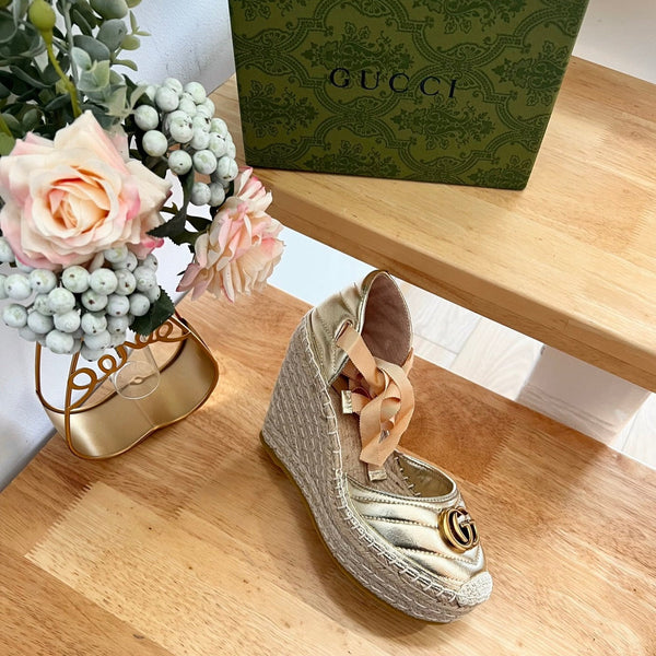GG Crochet platform Espadrilles Rose Tan Leather