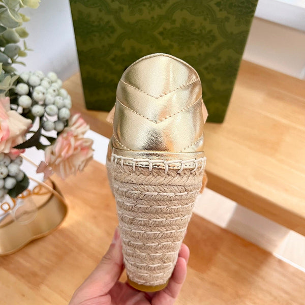 GG Crochet platform Espadrilles Rose Tan Leather