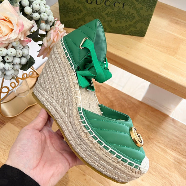 Espadrillas con plateau GG Crochet verde giada