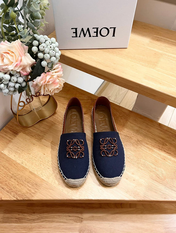 Espadrillas Loew Anagram in pelle e tela marrone denim