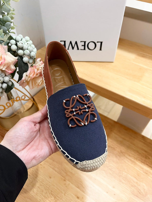 Espadrillas Loew Anagram in pelle e tela marrone denim