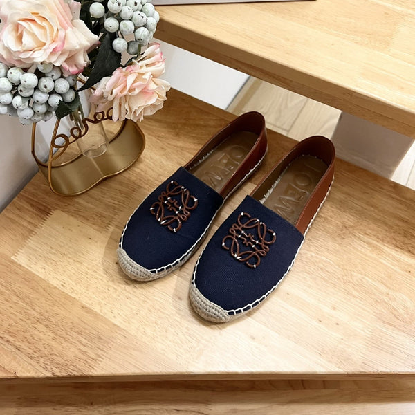 Espadrillas Loew Anagram in pelle e tela marrone denim