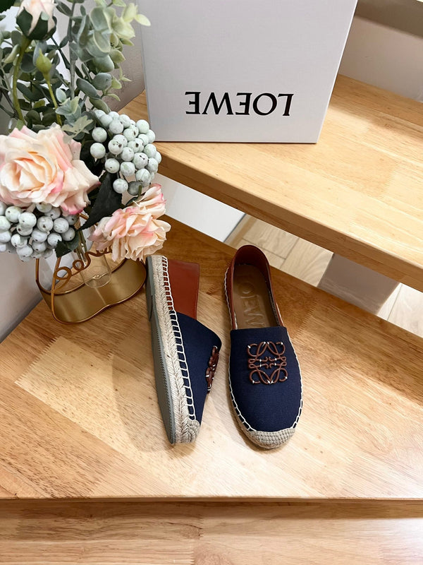 Espadrillas Loew Anagram in pelle e tela marrone denim