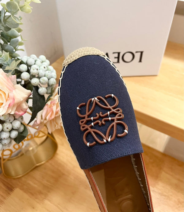 Espadrillas Loew Anagram in pelle e tela marrone denim