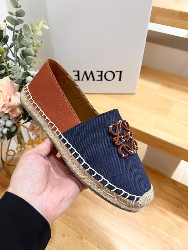Espadrillas Loew Anagram in pelle e tela marrone denim