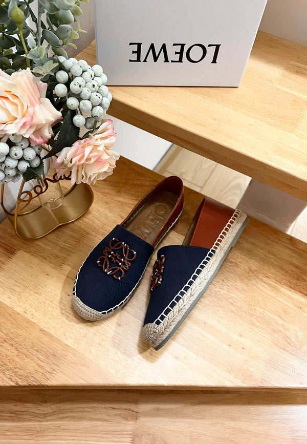 Espadrillas Loew Anagram in pelle e tela marrone denim